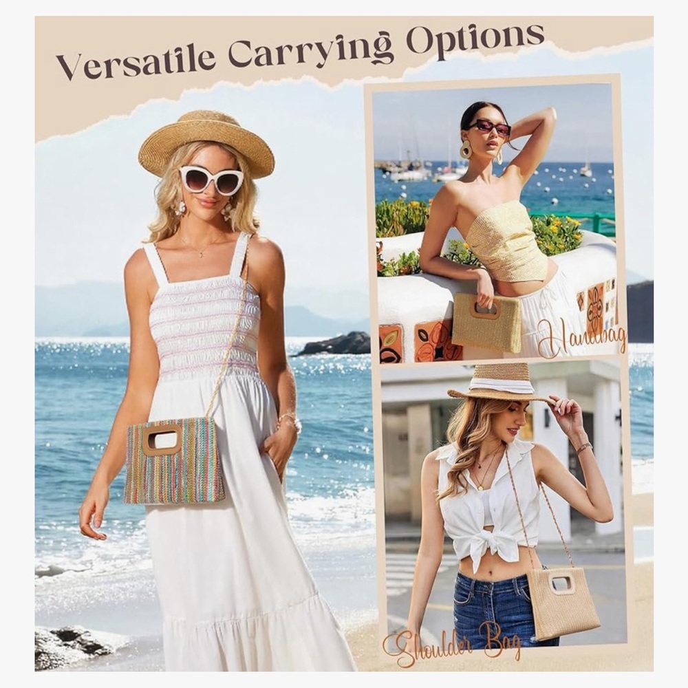 🆕 Clutch Purses for Women, Top Handle Straw Purse Handbags, Summer Crossbody - Picture 4 of 7